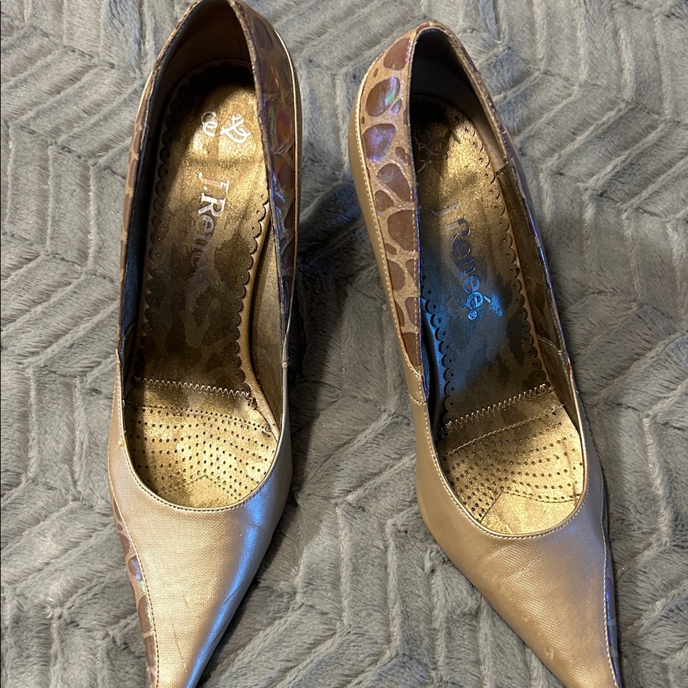 J. Renee’ Metallic Gold and Leopard Print Heels